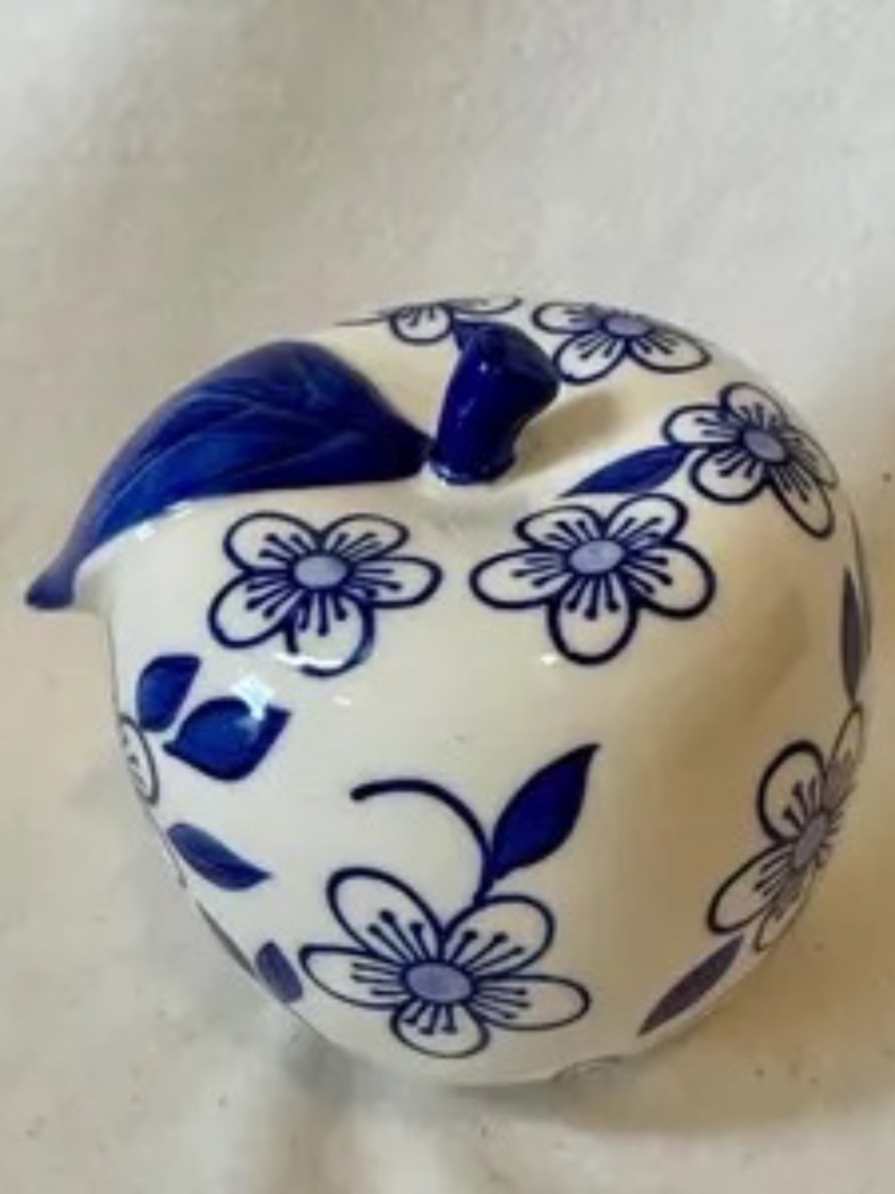 Mikasa 5 inch Blue and White Flower Ceramic Apple Figurine - NWT